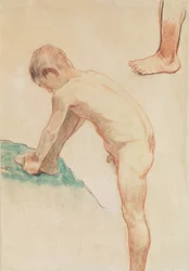 Studio di un ragazzo e un piede, 1888 (gesso rosso, carbone e pastello su carta beige)
